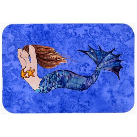 Carolines Treasures Carolines Treasures 8725LCB Brunette Mermaid On Blue Glass Cutting Board; Large 8725LCB